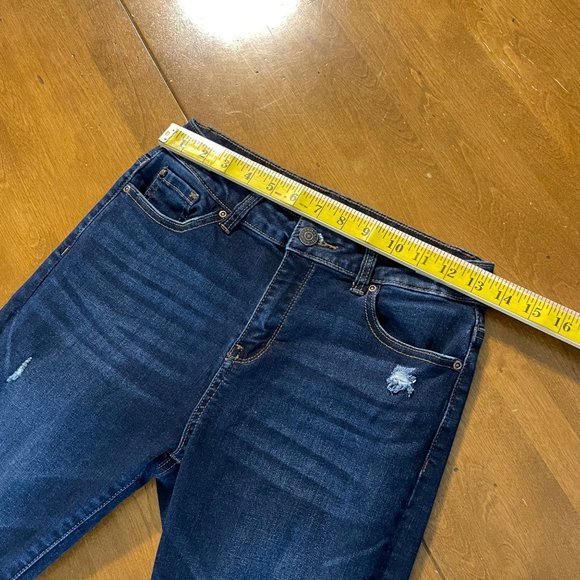 ENJEAN Women's Junior Dark Wash Distressed Skinny Leg‎ Denim Blue Jeans Sz 7 - Picture 7 of 10